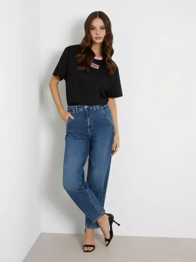 Guess Γυναικείο T-shirt με Διαφάνεια Μαύρο