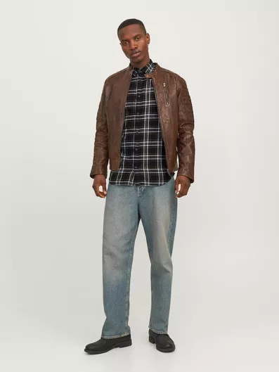 Jack & Jones Μακρυμάνικo Βαμβακερό Πουκάμισο σε Στενή Γραμμή Καρό Black