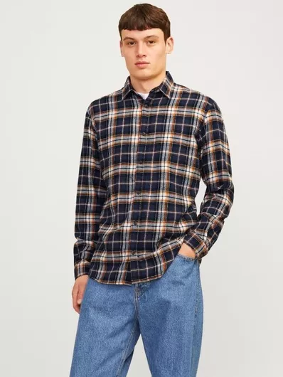 Jack & Jones Μακρυμάνικo Βαμβακερό Πουκάμισο σε Στενή Γραμμή Καρό Orange / Hawaiian Sunset