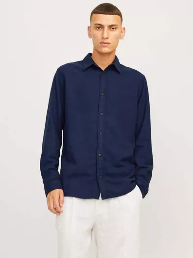Jack & Jones Μακρυμάνικo Φανελένιο Πουκάμισο σε Στενή Γραμμή μπλε