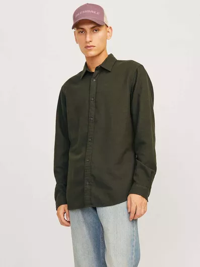 Jack & Jones Μακρυμάνικo Φανελένιο Πουκάμισο σε Στενή Γραμμή Καρό Πράσινο