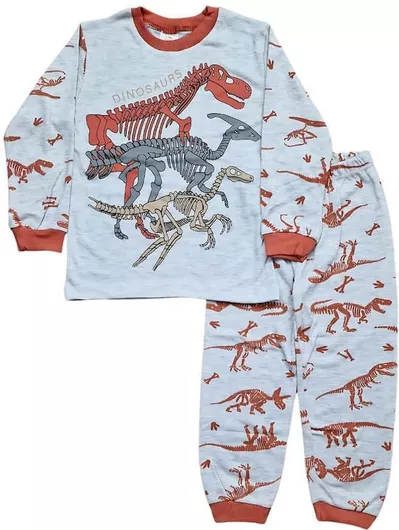 Supermini Παιδική Πιτζάμα Χειμωνιάτικη Βαμβακερή Πορτοκαλι Dinosaurs