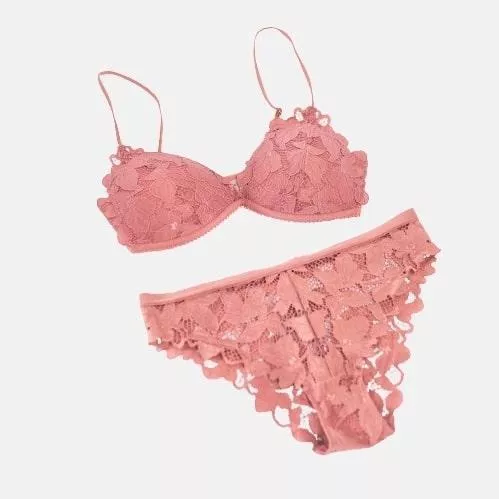 InShoes Δαντελένιο Σετ Εσωρούχων Σουτιέν με Slip Ροζ