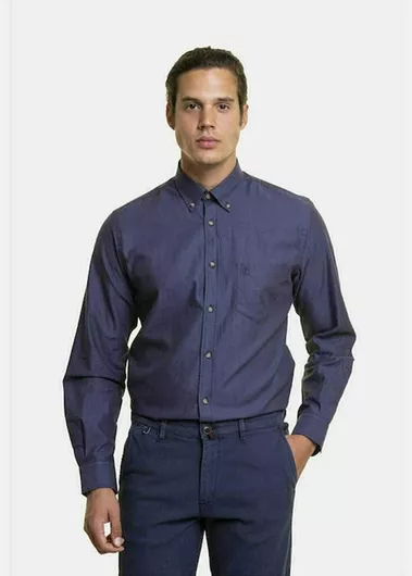 The Bostonians Μακρυμάνικo Βαμβακερό Πουκάμισο σε Κανονική Γραμμή μπλε