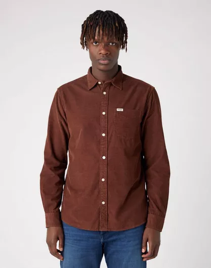 Wrangler Ανδρικό Κοτλέ Ριγέ Πουκάμισο Slim Fit Μακρυμάνικο Καφέ
