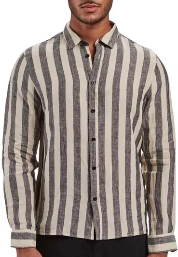 Gabba York Μακρυμάνικo Λινό Πουκάμισο Ριγέ Beige Stripe