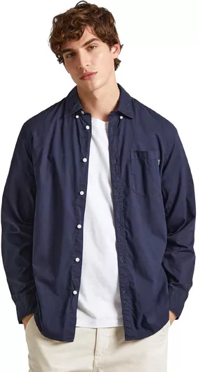 Pepe Jeans Μακρυμάνικo Τζιν Πουκάμισο σε Κανονική Γραμμή Navy Μπλε