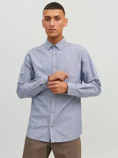Jack & Jones Μακρυμάνικo Τζιν Πουκάμισο σε Στενή Γραμμή Faded Denim