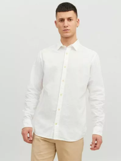 Jack & Jones Μακρυμάνικo Λινό Πουκάμισο σε Στενή Γραμμή White