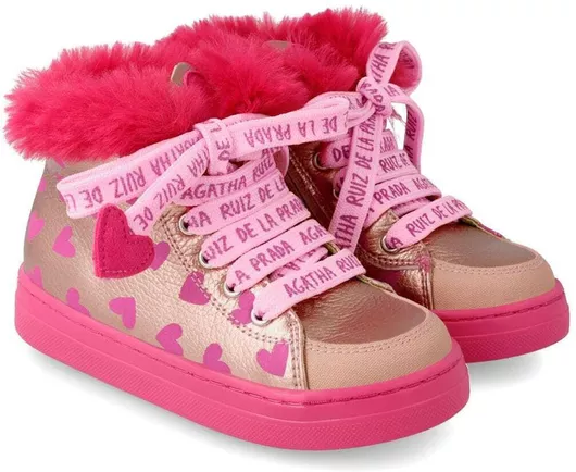 Agatha Ruiz De La Prada Δερμάτινα Παιδικά Μποτάκια με Κορδόνια Χρυσό