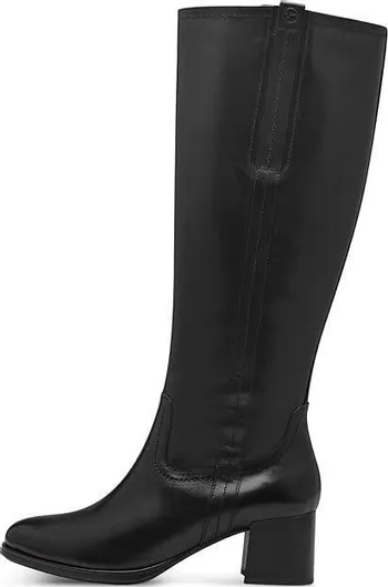 Tamaris Comfort Δερμάτινες Γυναικείες Μπότες με Μεσαίο Τακούνι Μαύρο