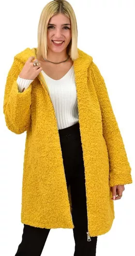 Potre Μπουκλέ Γυναικείο Κίτρινο Ημίπαλτο με Κουκούλα