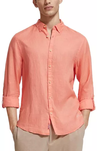 Scotch & Soda Μακρυμάνικo Λινό Πουκάμισο σε Κανονική Γραμμή Coral Reef