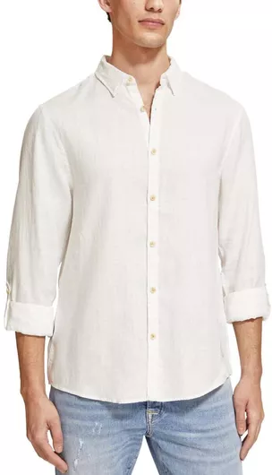 Scotch & Soda Μακρυμάνικo Λινό Πουκάμισο Λευκό