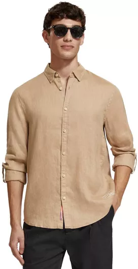 Scotch & Soda Μακρυμάνικo Λινό Πουκάμισο σε Κανονική Γραμμή Λινό