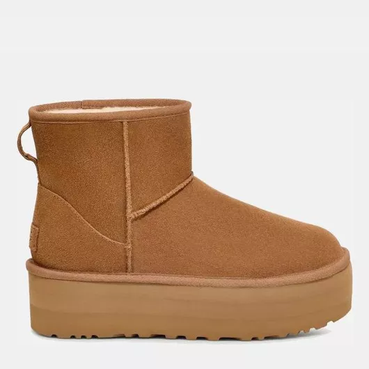 Ugg Australia Classic Mini Platform Δερμάτινα Γυναικεία Μποτάκια με Πλατφόρμα Καφέ