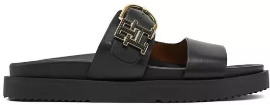 Tommy Hilfiger Δερμάτινα Γυναικεία Σανδάλια Sporty Μαύρο