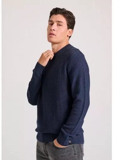 Ανδρικό Πουλόβερ Funky Buddha Βαμβακερό Μακρυμάνικο Navy Μπλε