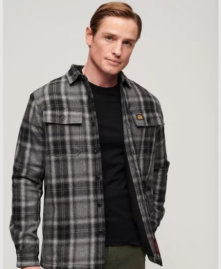 Superdry Overshirt Μακρυμάνικo Πουκάμισο σε Κανονική Γραμμή Καρό Μαύρο