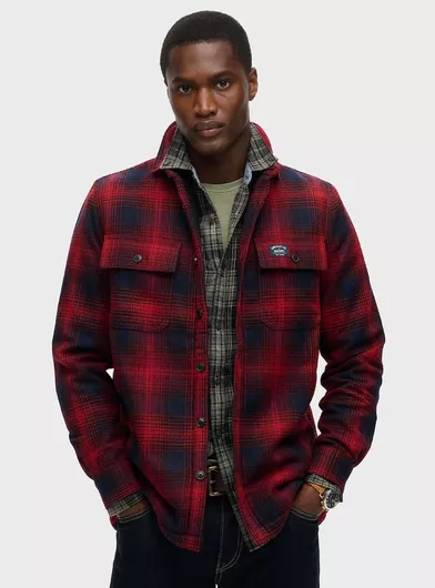 Superdry Overshirt Μακρυμάνικo Πουκάμισο σε Φαρδιά Γραμμή Καρό Red