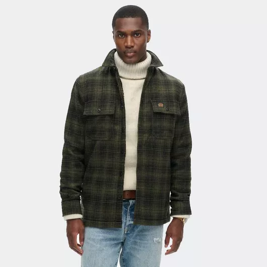 Superdry Miller Overshirt Μακρυμάνικo Τζιν Πουκάμισο σε Κανονική Γραμμή Καρό Πράσινο