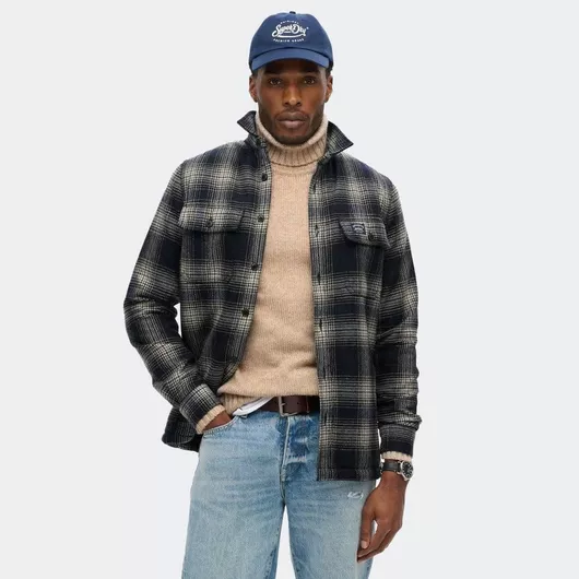 Superdry Miller Overshirt Μακρυμάνικo Τζιν Πουκάμισο σε Κανονική Γραμμή Καρό Navy Μπλε
