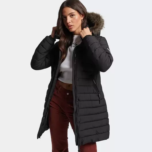 Superdry Ovin Fuji Μακρύ Γυναικείο Puffer Μπουφάν για Χειμώνα Μαύρο