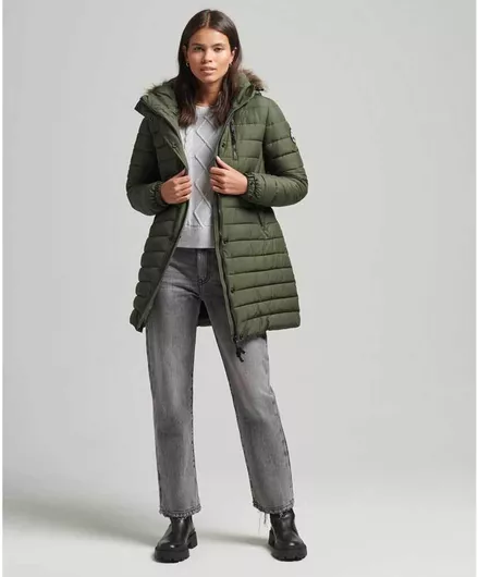 Superdry Faux Κοντό Γυναικείο Puffer Μπουφάν για Χειμώνα Πράσινο