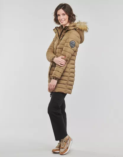 Superdry Κοντό Γυναικείο Puffer Μπουφάν για Χειμώνα Καφέ