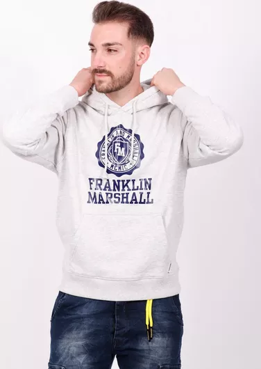 Franklin & Marshall Φούτερ Fleece με Κουκούλα Γκρι