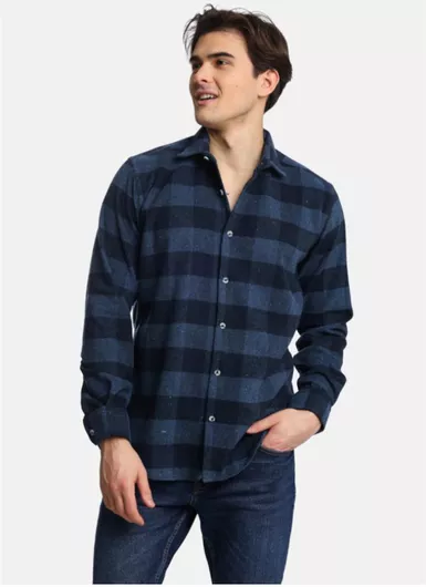 Paco & Co Overshirt Μακρυμάνικo Πουκάμισο σε Κανονική Γραμμή Καρό μπλε-ραφ