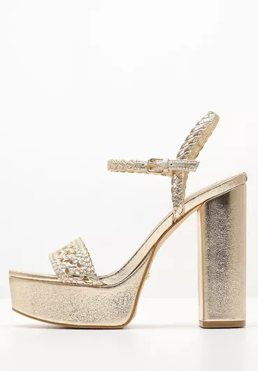 Guess Gabelle Γυναικεία Πέδιλα με Χοντρό Ψηλό Τακούνι Χρυσό