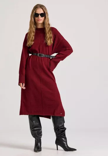 Funky Buddha Midi Φόρεμα Πλεκτό με Σκίσιμο Μπορντό