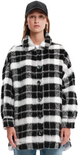 Emerson Γυναικείο Καρό Μαύρο Παλτό με Κουμπιά