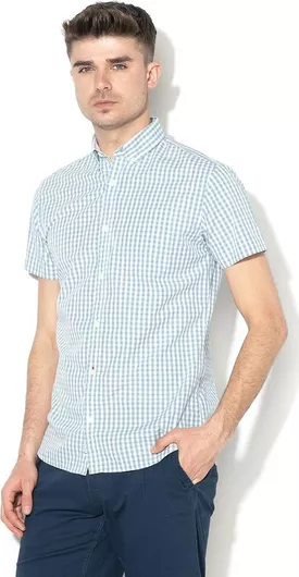 Jack & Jones Μακρυμάνικo Βαμβακερό Πουκάμισο Καρό Μπλε