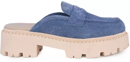 Komis & Komis Δερμάτινα Mules με Χοντρό Ψηλό Τακούνι Μπλε