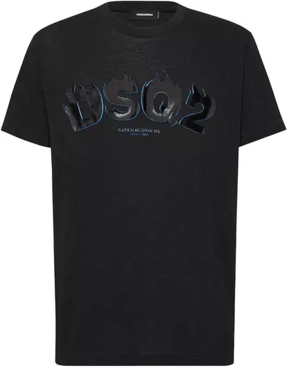 Ανδρική Μπλούζα Dsquared2 Βαμβακερή Κοντομάνικη με Στάμπα Μαύρο