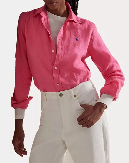 Ralph Lauren Μακρυμάνικο Γυναικείο Λινό Πουκάμισο Pink
