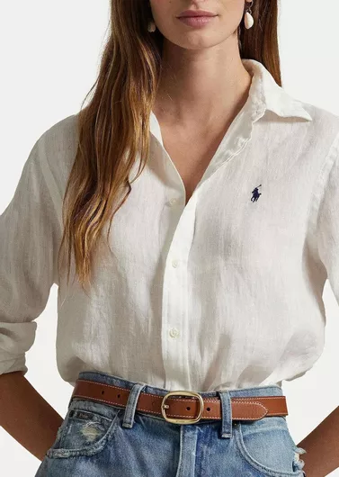 Ralph Lauren Μακρυμάνικο Γυναικείο Λινό Πουκάμισο Λευκό