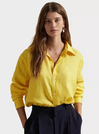 Ralph Lauren Μακρυμάνικο Γυναικείο Λινό Πουκάμισο Κίτρινο
