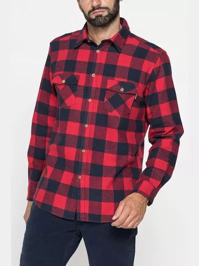 Carrera Jeans Μακρυμάνικo Φανελένιο Πουκάμισο σε Κανονική Γραμμή Καρό Κόκκινο
