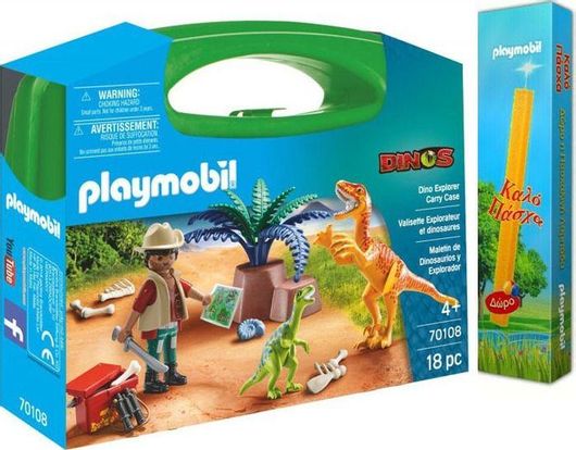 Παιχνιδολαμπάδα Playmobil Maxi Βαλιτσάκι Εξερευνητής & Δεινόσαυροι 70108 για 4+ Ετών