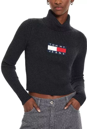 Tommy Hilfiger Flag Γυναικείο Μακρυμάνικο Πουλόβερ Ζιβάγκο Κοκκινο- Μαύρο- Μπλε