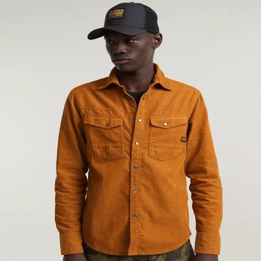 G-Star Raw Μακρυμάνικo Κοτλέ Πουκάμισο σε Στενή Γραμμή Καφέ