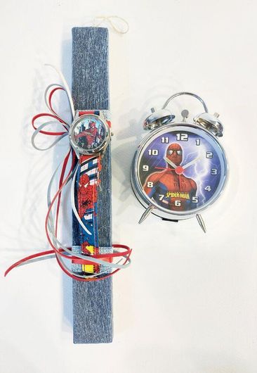 Πασχαλινή Λαμπάδα με Ρολόι Χειρός & Ξυπνητήρι Spiderman Πλακέ Μπλε