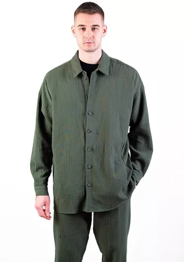Nineteen Apparel Club Overshirt Μακρυμάνικo Πουκάμισο σε Φαρδιά Γραμμή Χακί