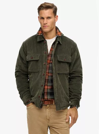Superdry Overshirt Μακρυμάνικo Κοτλέ Πουκάμισο σε Κανονική Γραμμή Olive