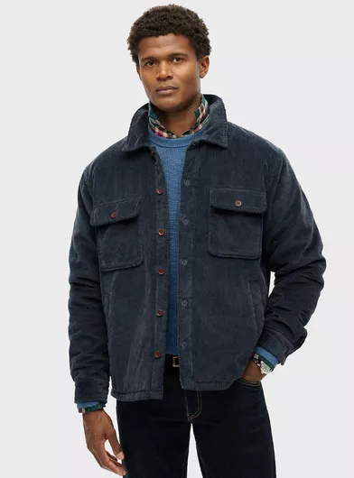 Superdry Surplus Overshirt Μακρυμάνικo Κοτλέ Πουκάμισο σε Κανονική Γραμμή navy