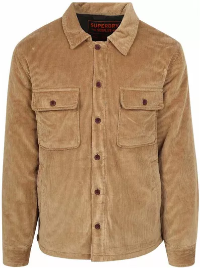 Superdry Overshirt Μακρυμάνικo Κοτλέ Πουκάμισο σε Κανονική Γραμμή Καφέ