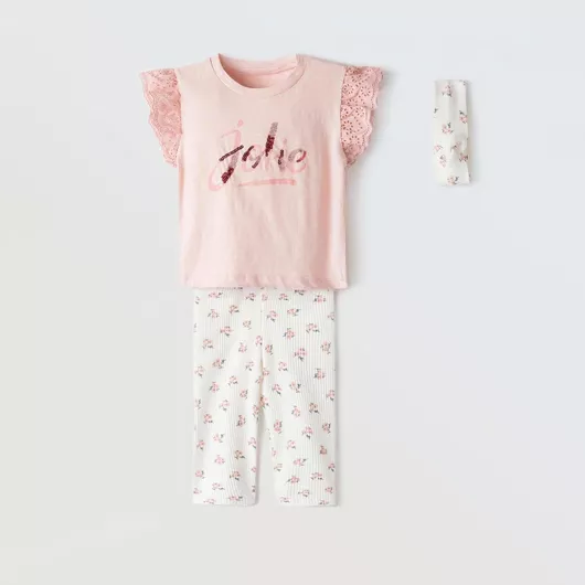 Εβίτα Παιδικό Σετ με Κολάν Καλοκαιρινό 3τμχ Ροζ-εκρού